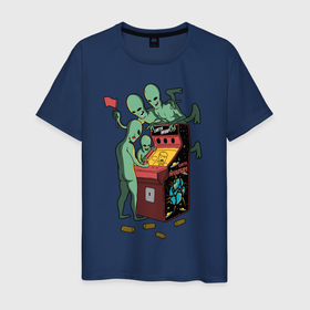 Мужская футболка хлопок с принтом Пришельцы в игровых автоматах в Тюмени, 100% хлопок | прямой крой, круглый вырез горловины, длина до линии бедер, слегка спущенное плечо. | игра | игровой автомат | инопланетяне | марсиане | нло | пришельцы