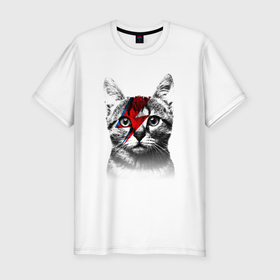 Мужская футболка хлопок Slim с принтом Серый кот с молнией в Санкт-Петербурге, 92% хлопок, 8% лайкра | приталенный силуэт, круглый вырез ворота, длина до линии бедра, короткий рукав | cat | кис кис | киска | кися | котенок | коты | котэ | кошки | молния | усы