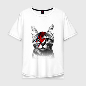 Мужская футболка хлопок Oversize с принтом Серый кот с молнией в Петрозаводске, 100% хлопок | свободный крой, круглый ворот, “спинка” длиннее передней части | cat | кис кис | киска | кися | котенок | коты | котэ | кошки | молния | усы