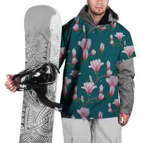 Накидка на куртку 3D с принтом Розовые магнолии на бирюзовом в Белгороде, 100% полиэстер |  | 8 марта | flowers | summer | бирюзовый | ботаническая иллюстрация | весна | зеленый | лето | любовь | магнолия | праздник | принт | природа | растения | розовый | цветы