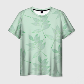 Мужская футболка 3D с принтом Зеленые листья в Санкт-Петербурге, 100% полиэфир | прямой крой, круглый вырез горловины, длина до линии бедер | 8 марта | leaves | summer | ботаническая иллюстрация | весна | зеленый | лето | листья | любовь | праздник | принт | природа | растения