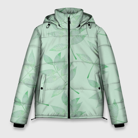 Мужская зимняя куртка 3D с принтом Зеленые листья на светло зеленом в Петрозаводске, верх — 100% полиэстер; подкладка — 100% полиэстер; утеплитель — 100% полиэстер | длина ниже бедра, свободный силуэт Оверсайз. Есть воротник-стойка, отстегивающийся капюшон и ветрозащитная планка. 

Боковые карманы с листочкой на кнопках и внутренний карман на молнии. | 8 марта | leaves | summer | ботаническая иллюстрация | весна | зеленый | лето | листья | любовь | праздник | принт | природа | растения