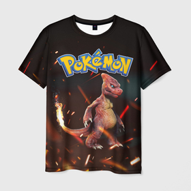 Мужская футболка 3D с принтом Charizard | Pokemon (Z) , 100% полиэфир | прямой крой, круглый вырез горловины, длина до линии бедер | charizard | pokemon | драконий коготь | покемон | чаризард