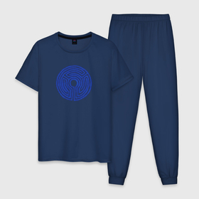 Мужская пижама хлопок с принтом Лазерный лабиринт  в Новосибирске, 100% хлопок | брюки и футболка прямого кроя, без карманов, на брюках мягкая резинка на поясе и по низу штанин
 | Тематика изображения на принте: secret lab | круглый лабиринт | лазерная арена | лазерный круг | неон | синий круг