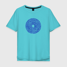 Мужская футболка хлопок Oversize с принтом Лазерный лабиринт  в Санкт-Петербурге, 100% хлопок | свободный крой, круглый ворот, “спинка” длиннее передней части | secret lab | круглый лабиринт | лазерная арена | лазерный круг | неон | синий круг