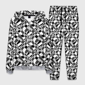 Мужской костюм 3D с принтом Черно-белый абстрактный узор в Екатеринбурге, 100% полиэстер | Манжеты и пояс оформлены тканевой резинкой, двухслойный капюшон со шнурком для регулировки, карманы спереди | абстрактный | геометрический | модный | молодежный | монохромный | простой | черный и белый