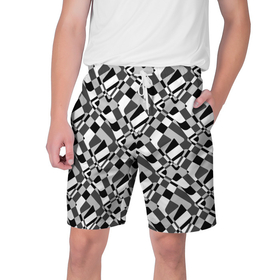 Мужские шорты 3D с принтом Черно-белый абстрактный узор в Санкт-Петербурге,  полиэстер 100% | прямой крой, два кармана без застежек по бокам. Мягкая трикотажная резинка на поясе, внутри которой широкие завязки. Длина чуть выше колен | абстрактный | геометрический | модный | молодежный | монохромный | простой | черный и белый