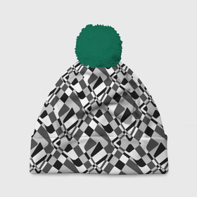 Шапка 3D c помпоном с принтом Черно-белый абстрактный узор в Тюмени, 100% полиэстер | универсальный размер, печать по всей поверхности изделия | абстрактный | геометрический | модный | молодежный | монохромный | простой | черный и белый