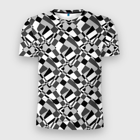 Мужская футболка 3D спортивная с принтом Черно-белый абстрактный узор , 100% полиэстер с улучшенными характеристиками | приталенный силуэт, круглая горловина, широкие плечи, сужается к линии бедра | абстрактный | геометрический | модный | молодежный | монохромный | простой | черный и белый