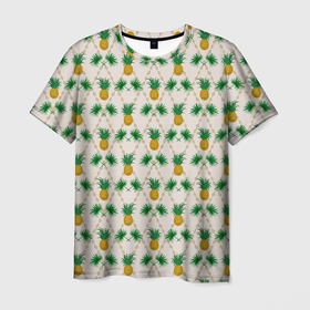 Мужская футболка 3D с принтом Узор ретро Ананасы  в Тюмени, 100% полиэфир | прямой крой, круглый вырез горловины, длина до линии бедер | абстрактный | ананасы | винтажный | детский | кухня | модный | ретро | тропические фрукты | тропический | экзотический