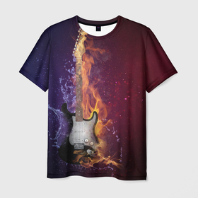 Мужская футболка 3D с принтом Гитара - Огонь и вода в Тюмени, 100% полиэфир | прямой крой, круглый вырез горловины, длина до линии бедер | Тематика изображения на принте: guitar | music | rock | гитара | музыка | рок