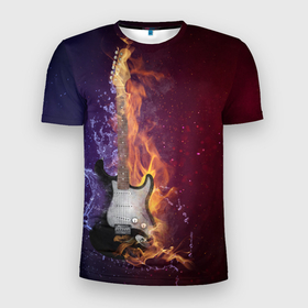 Мужская футболка 3D спортивная с принтом Гитара - Огонь и вода , 100% полиэстер с улучшенными характеристиками | приталенный силуэт, круглая горловина, широкие плечи, сужается к линии бедра | guitar | music | rock | гитара | музыка | рок