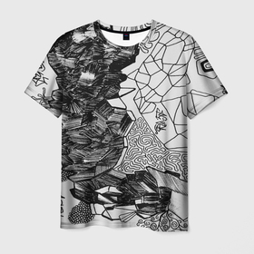 Мужская футболка 3D с принтом Структурная мозайка в Тюмени, 100% полиэфир | прямой крой, круглый вырез горловины, длина до линии бедер | art | иероглифы | рисунок | тольтеки | узоры | холст | шаман