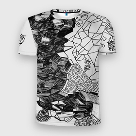 Мужская футболка 3D спортивная с принтом Структурная мозайка в Новосибирске, 100% полиэстер с улучшенными характеристиками | приталенный силуэт, круглая горловина, широкие плечи, сужается к линии бедра | art | иероглифы | рисунок | тольтеки | узоры | холст | шаман