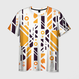 Мужская футболка 3D с принтом абстракция маршрут в Санкт-Петербурге, 100% полиэфир | прямой крой, круглый вырез горловины, длина до линии бедер | абстракция | движение | карта | круги | линии | маршрут | оранжевый | прямоугольники | черный