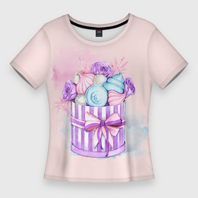 Женская футболка 3D Slim с принтом Сладкий подарок ,  |  | gift | present | sweet | акварель | акварельный | бант | десерты | зефир | коробка | любимой | подарок | подарочек | подруге | подружке | рафаэлло | сладкая | сладкий | сладости | цветы