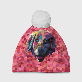 Шапка 3D c помпоном с принтом Радужный пёс в Екатеринбурге, 100% полиэстер | универсальный размер, печать по всей поверхности изделия | animal | dog | звери | пёс | пёсель | радужный | собака | собакен