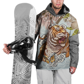 Накидка на куртку 3D с принтом Тигр в облаках , 100% полиэстер |  | Тематика изображения на принте: бабочка | восточные мотивы | нежность | облака | сакура | тигр | хищник | цветы