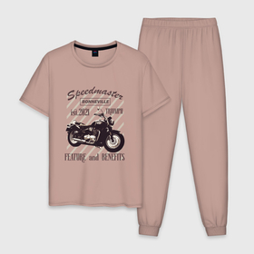 Мужская пижама хлопок с принтом Triumph speedmaster bonneville в Санкт-Петербурге, 100% хлопок | брюки и футболка прямого кроя, без карманов, на брюках мягкая резинка на поясе и по низу штанин
 | bike | speed | байк | мотор | мотоцикл | скорость | триумф