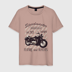 Мужская футболка хлопок с принтом Triumph speedmaster bonneville в Санкт-Петербурге, 100% хлопок | прямой крой, круглый вырез горловины, длина до линии бедер, слегка спущенное плечо. | Тематика изображения на принте: bike | speed | байк | мотор | мотоцикл | скорость | триумф