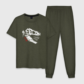Мужская пижама хлопок с принтом Тиранозавр Рекс в Курске, 100% хлопок | брюки и футболка прямого кроя, без карманов, на брюках мягкая резинка на поясе и по низу штанин
 | дино | динозавр | животные | зверь | иероглифы | скелет | тиранозавр рекс | хищник | череп
