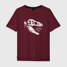 Мужская футболка хлопок Oversize с принтом Тиранозавр Рекс в Белгороде, 100% хлопок | свободный крой, круглый ворот, “спинка” длиннее передней части | Тематика изображения на принте: дино | динозавр | животные | зверь | иероглифы | скелет | тиранозавр рекс | хищник | череп