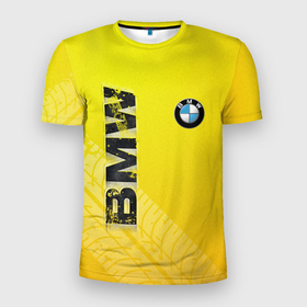 Мужская футболка 3D спортивная с принтом BMW СЛЕДЫ ШИН | БМВ в Курске, 100% полиэстер с улучшенными характеристиками | приталенный силуэт, круглая горловина, широкие плечи, сужается к линии бедра | bmw | авто | автомобиль | бмв | логотип | марка | машина | надпись | текстура