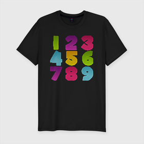 Мужская футболка хлопок Slim с принтом цифры в Екатеринбурге, 92% хлопок, 8% лайкра | приталенный силуэт, круглый вырез ворота, длина до линии бедра, короткий рукав | биржа | дети | математика | таблица | ученик | учитель | цена | цифры | число | школа