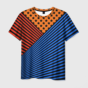 Мужская футболка 3D с принтом Комбинированный полосатый узор в Санкт-Петербурге, 100% полиэфир | прямой крой, круглый вырез горловины, длина до линии бедер | абстрактный | геометрический | звезды | комбинированный | косые полосы | молодежный | полосатый узор | полосы | популярный | современный