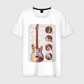 Мужская футболка хлопок с принтом Рок Гитара в Белгороде, 100% хлопок | прямой крой, круглый вырез горловины, длина до линии бедер, слегка спущенное плечо. | guitar | microph | music | punk | rock | skeleton | skull | speakers | tape recorder | vinyl record | аудиокассета | басс гитара | виниловая пластинка | гитара | колонки | магнитофон | микрофон | музыка | наушники | панк | р