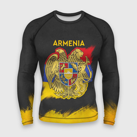 Мужской рашгард 3D с принтом Yellow and Black Armenia в Новосибирске,  |  | armenia | logo | армения | армян | армяни | герб | лев и орел | лого | символ | флаг | флаг и герб армении