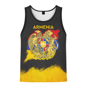 Мужская майка 3D с принтом Yellow and Black Armenia в Курске, 100% полиэстер | круглая горловина, приталенный силуэт, длина до линии бедра. Пройма и горловина окантованы тонкой бейкой | armenia | logo | армения | армян | армяни | герб | лев и орел | лого | символ | флаг | флаг и герб армении