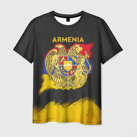 Мужская футболка 3D с принтом Yellow and Black Armenia в Тюмени, 100% полиэфир | прямой крой, круглый вырез горловины, длина до линии бедер | armenia | logo | армения | армян | армяни | герб | лев и орел | лого | символ | флаг | флаг и герб армении