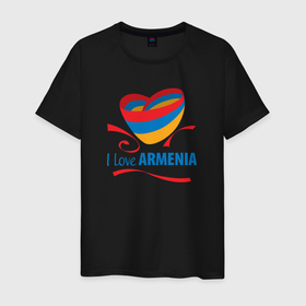 Мужская футболка хлопок с принтом Я люблю Армению в Курске, 100% хлопок | прямой крой, круглый вырез горловины, длина до линии бедер, слегка спущенное плечо. | armenia | logo | армения | армян | армяни | герб | лев и орел | лого | символ | флаг | флаг и герб армении
