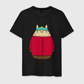 Мужская футболка хлопок с принтом Totoro Cartman в Белгороде, 100% хлопок | прямой крой, круглый вырез горловины, длина до линии бедер, слегка спущенное плечо. | Тематика изображения на принте: ghibli | japan | nature | neigbor | neighbour | totoro | анимация | аниме | гибли | друг | животные | лес | милый | мир | миядзаки | мой сосед тоторо | мульт | мультфильм | природа | сосед | тоторо | хаяо | хранитель | япония