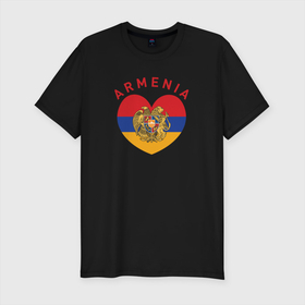 Мужская футболка хлопок Slim с принтом The Heart of Armenia , 92% хлопок, 8% лайкра | приталенный силуэт, круглый вырез ворота, длина до линии бедра, короткий рукав | armenia | logo | армения | армян | армяни | герб | лев и орел | лого | символ | флаг | флаг и герб армении