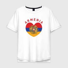 Мужская футболка хлопок Oversize с принтом The Heart of Armenia в Тюмени, 100% хлопок | свободный крой, круглый ворот, “спинка” длиннее передней части | armenia | logo | армения | армян | армяни | герб | лев и орел | лого | символ | флаг | флаг и герб армении