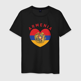 Мужская футболка хлопок с принтом The Heart of Armenia , 100% хлопок | прямой крой, круглый вырез горловины, длина до линии бедер, слегка спущенное плечо. | Тематика изображения на принте: armenia | logo | армения | армян | армяни | герб | лев и орел | лого | символ | флаг | флаг и герб армении