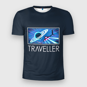 Мужская футболка 3D спортивная с принтом Traveller в Петрозаводске, 100% полиэстер с улучшенными характеристиками | приталенный силуэт, круглая горловина, широкие плечи, сужается к линии бедра | game | games | no mans sky | no men sky | space | выжывалка | игра | игры | космические корабли | космический корабль | космос | ноу менс скай | планеты | путешествие | путешествия