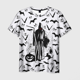 Мужская футболка 3D с принтом Хэллоуин, Grim Reaper в Санкт-Петербурге, 100% полиэфир | прямой крой, круглый вырез горловины, длина до линии бедер | bat | death | ghost | halloween | horror | spiderweb | вампиры | летучая мышь | летучие мыши | нечистая сила | нечисть | пауки | паутина | привидение | призрак | страшный | тыква | тьма | хеллоуин | хоррор | хэллоуин