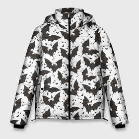 Мужская зимняя куртка 3D с принтом Летучие мыши в Тюмени, верх — 100% полиэстер; подкладка — 100% полиэстер; утеплитель — 100% полиэстер | длина ниже бедра, свободный силуэт Оверсайз. Есть воротник-стойка, отстегивающийся капюшон и ветрозащитная планка. 

Боковые карманы с листочкой на кнопках и внутренний карман на молнии. | Тематика изображения на принте: animals | bat | dark | dracula | gothic | halloween | horror | mouse | wings | вампиры | готика | дракула | животные | крылья | летучая мышь | летучие мыши | мультяшный | мышь | нечистая сила | нечисть | серая мышь | тьма | хеллоуин