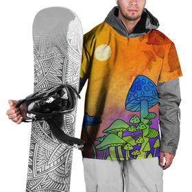 Накидка на куртку 3D с принтом Заколдованный лес в Екатеринбурге, 100% полиэстер |  | акварель | глитч грибы | грибы | грибы нарисованные карандашом | листва | необычный лес | цветные грибы