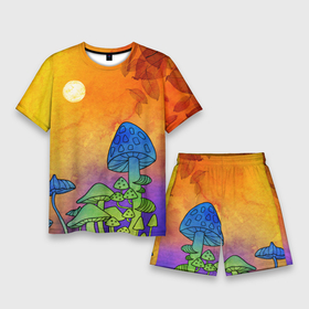 Мужской костюм с шортами 3D с принтом Заколдованный лес в Екатеринбурге,  |  | Тематика изображения на принте: акварель | глитч грибы | грибы | грибы нарисованные карандашом | листва | необычный лес | цветные грибы