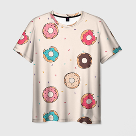 Мужская футболка 3D с принтом Кусанные пончики , 100% полиэфир | прямой крой, круглый вырез горловины, длина до линии бедер | булка с дыркой | булочка | десерт | пончик | пончики | симпсоны | сладкая булка