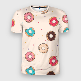 Мужская футболка 3D спортивная с принтом Кусанные пончики , 100% полиэстер с улучшенными характеристиками | приталенный силуэт, круглая горловина, широкие плечи, сужается к линии бедра | булка с дыркой | булочка | десерт | пончик | пончики | симпсоны | сладкая булка