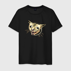 Мужская футболка хлопок с принтом Кашлюющий котик мем в Новосибирске, 100% хлопок | прямой крой, круглый вырез горловины, длина до линии бедер, слегка спущенное плечо. | coughing cat | голова кота | забавные животные | иллюстрация | кашлюющий кот | кот мем | котик | коты | кошки | мемы | рисунок | смешные коты