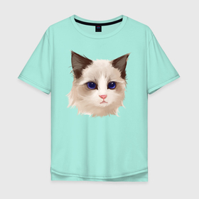 Мужская футболка хлопок Oversize с принтом Хмурый кот в Санкт-Петербурге, 100% хлопок | свободный крой, круглый ворот, “спинка” длиннее передней части | арт | белая кошка | иллюстрация | котенок | котик | кошечка