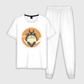 Мужская пижама хлопок с принтом Spirit Totoro в Новосибирске, 100% хлопок | брюки и футболка прямого кроя, без карманов, на брюках мягкая резинка на поясе и по низу штанин
 | ghibli | japan | nature | neigbor | neighbour | totoro | анимация | аниме | гибли | друг | животные | лес | милый | мир | миядзаки | мой сосед тоторо | мульт | мультфильм | природа | сосед | тоторо | хаяо | хранитель | япония