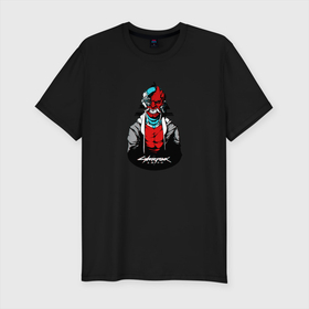 Мужская футболка хлопок Slim с принтом Samurai Cyberpunk 2077 в Екатеринбурге, 92% хлопок, 8% лайкра | приталенный силуэт, круглый вырез ворота, длина до линии бедра, короткий рукав | 2077 | chippin in | cyberpunk | samurai | samuray | кибер панк | киберпанк | самурай | сомурай