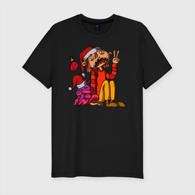 Мужская футболка хлопок Slim с принтом Свомли и Дрейк в Тюмени, 92% хлопок, 8% лайкра | приталенный силуэт, круглый вырез ворота, длина до линии бедра, короткий рукав | арт | зверёк | иллюстрация | свомли | человечки
